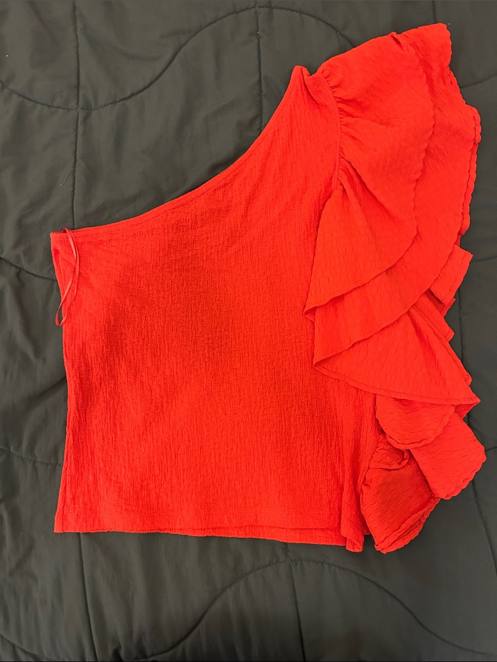 Anthropologie Bright Orange Textured Knit Top one shoulder top
